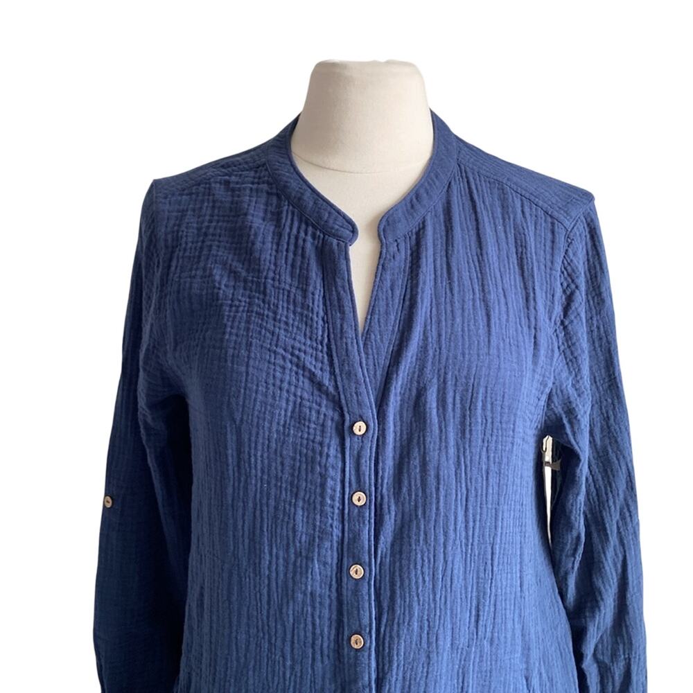 Carve Designs Gauze Shirt Dress Womens Sz Medium Navy Button Down Long Sleeve — image 3 of 6